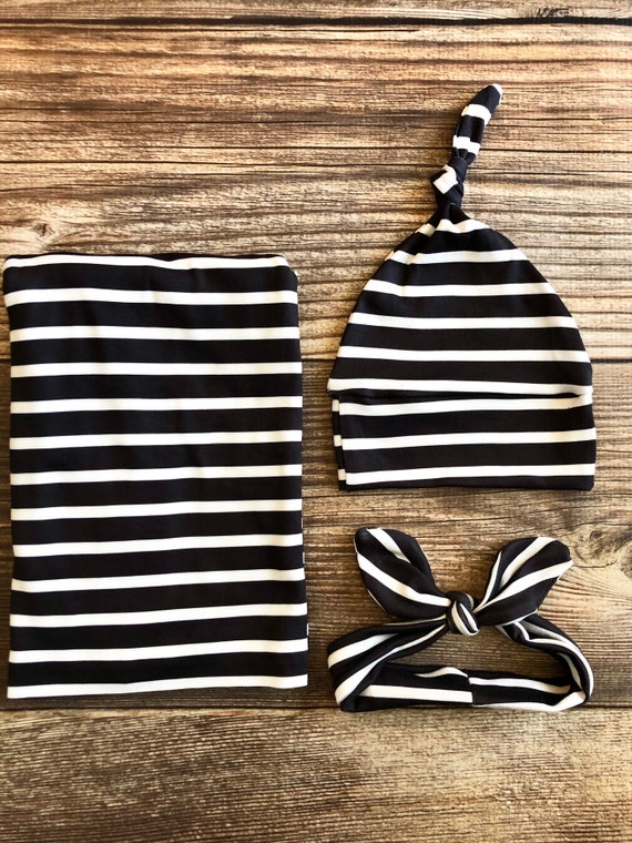 Black with white stripes Swaddle Set 