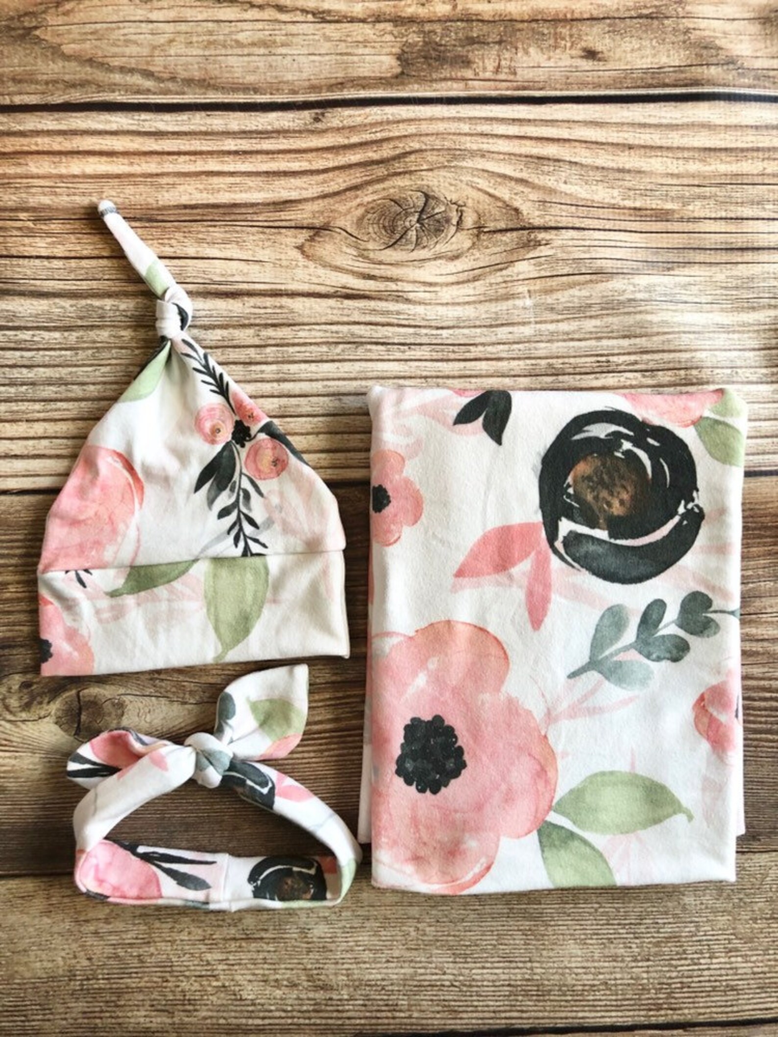 Poppy Floral Swaddle and Hat Headband Set Newborn Etsy