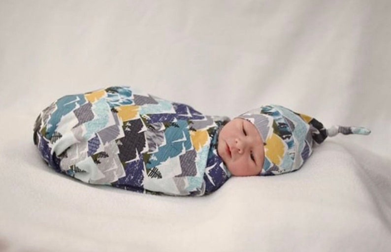 Snowy mountain Swaddle Set Swaddle and Hat Baby Boy Swaddle Etsy