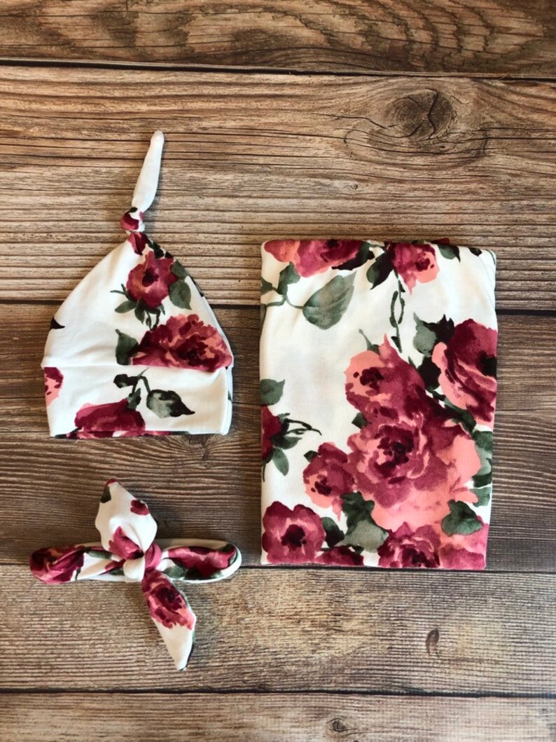 The Harper Floral Swaddle Set Floral Swaddle and Hat Headband Etsy