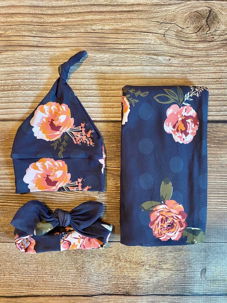 The Mabel Floral Swaddle Set Floral Swaddle and Hat Headband Etsy