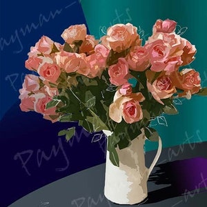 Pink Roses - Original Hand-painted Acrylic Painting on Stretched Canvas, Wall art for Living Room, Bedroom, Office