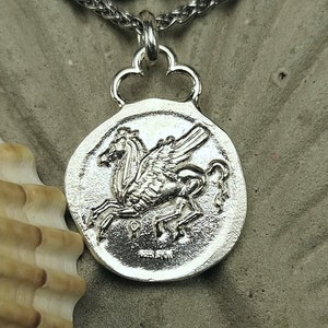 Pegasus Corinthian Stater, ancient Greek coin pendant Athena and Pegasus in sterling silver 925
