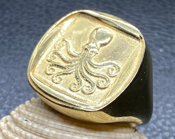 Octopus Signet ring Brass  gold plated