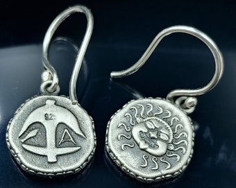 Medusa Gorgon protective ancient Greek coin earring Sterling Silver