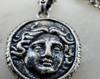 Helios Sun God 7 wonders ancient greek coin Rhodes minimal jewelry sterling silver