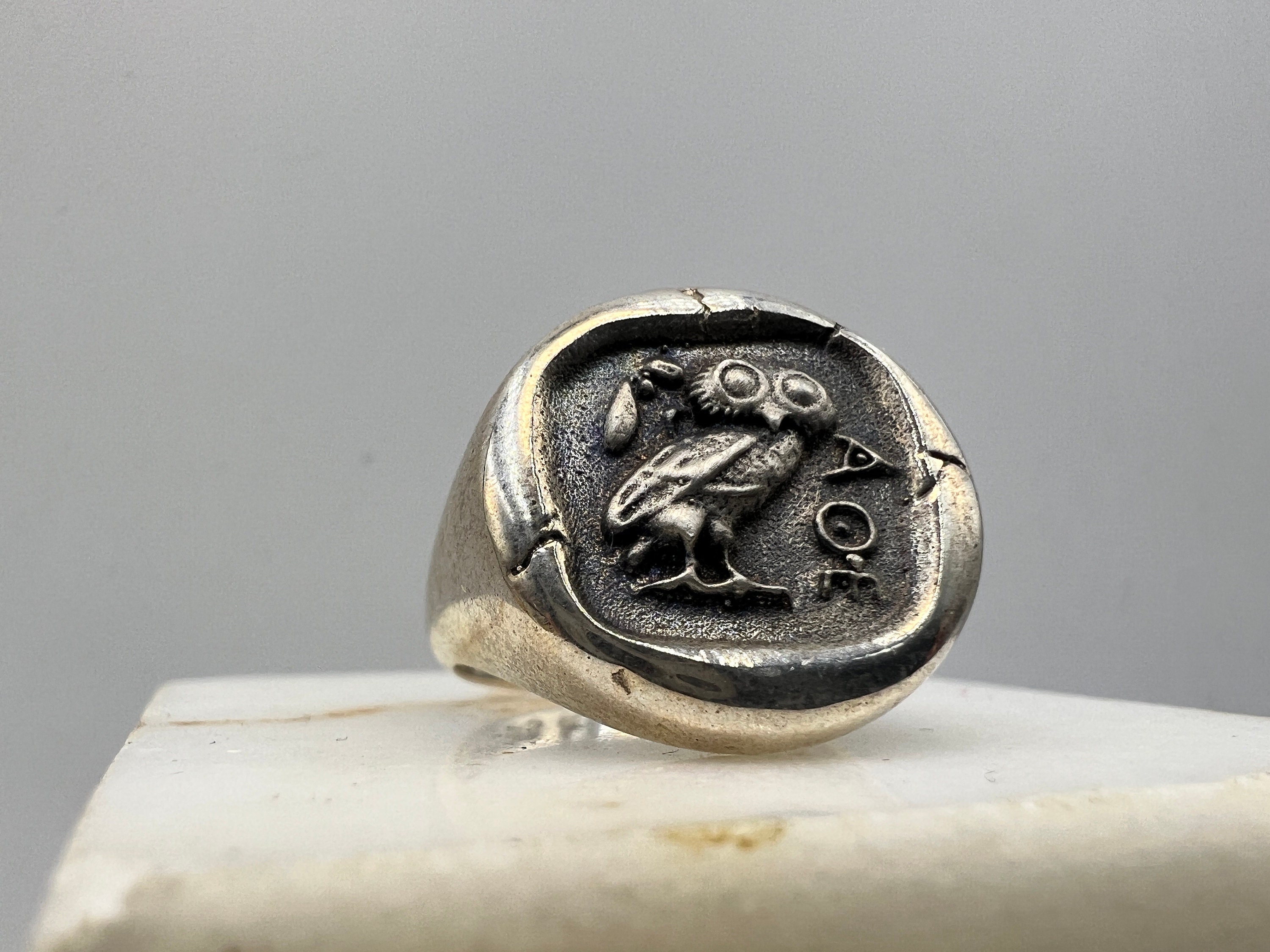 Owl of Athena Nike Goddess Minerva ancient coin copy Signet Ring