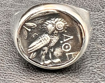 アテナ フクロウ シグネットリング メンズ - 酸化シルバー コイン