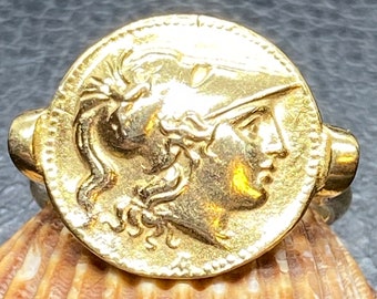 Athena Coin Ring: Sterling silver 925 gold plated Ancient Greek Jewelry