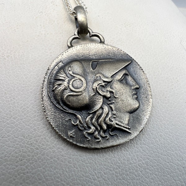 Athena Nike goddess Alexander the great Ancient Coin copy pendant sterling silver 22 mm