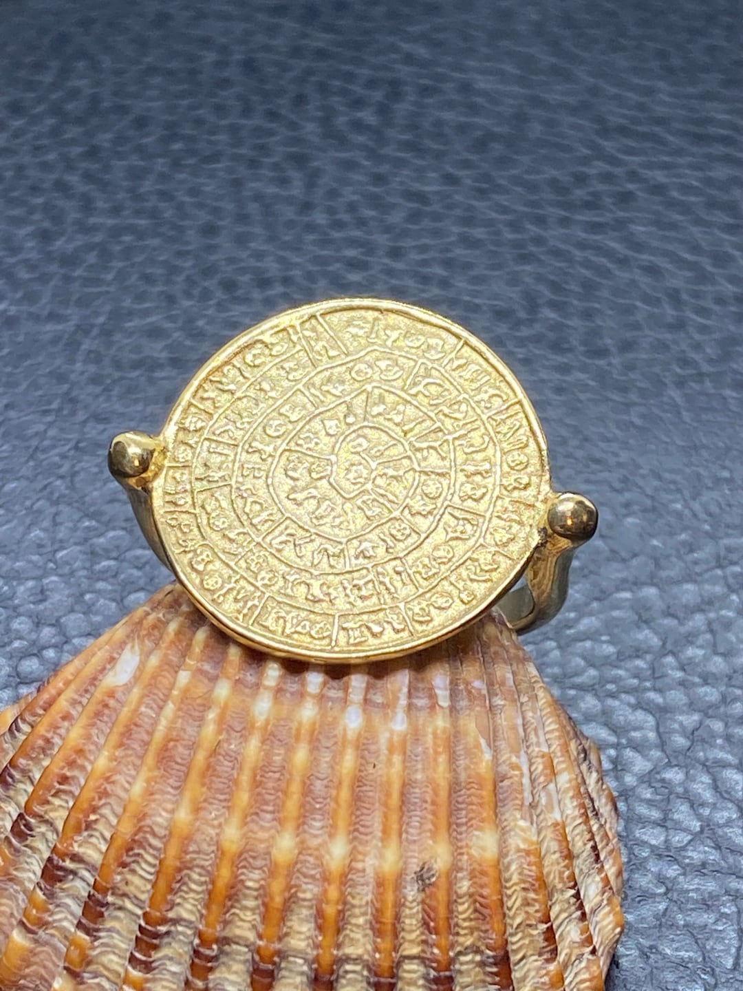 Ancient Greek Phaistos Disc Crete Minoan Ring Sterling Silver Gold ...