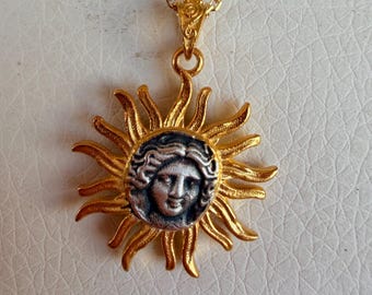God of the sun HELIOS ancient coin copy Pendant Sterling silver 925