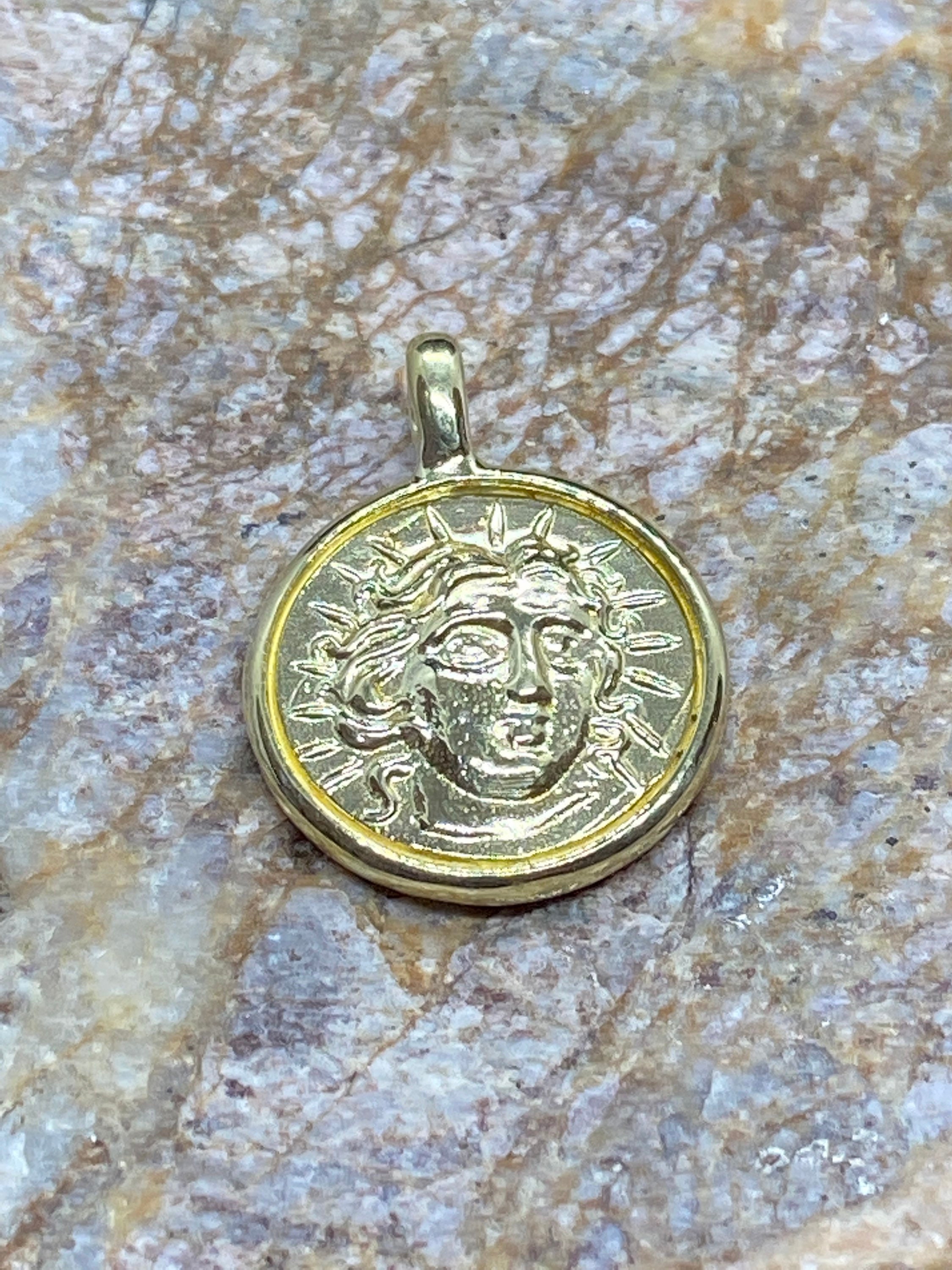 Ancient Greek Coin jewelry handmade gold plated Helios God of | Etsy