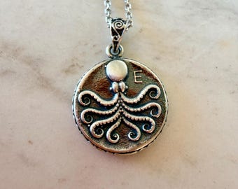 Minimalist Octopus Trident Poseidon Pendant – Ancient Greek Coin Replica Sterling Silver Handmade Mythology Jewelry