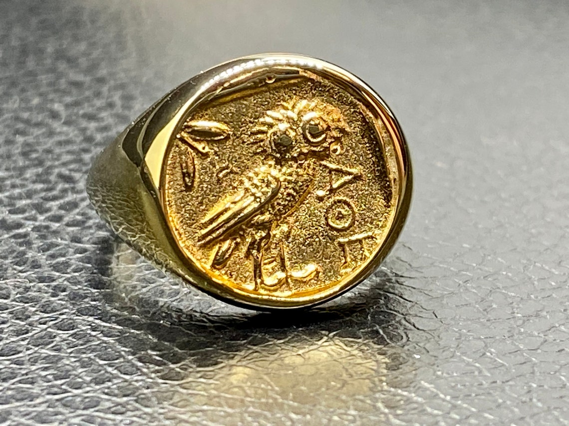 Athena Owl Ring Ancient Greek Coin Copy Silver925 Gold Etsy