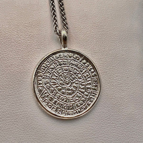 Disque de Phaistos, bijoux grecs anciens, disque mystère, pendentif recto-verso en argent sterling 925