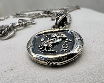 Owl of Athena goddess coin copy pendant Sterling Silver 925