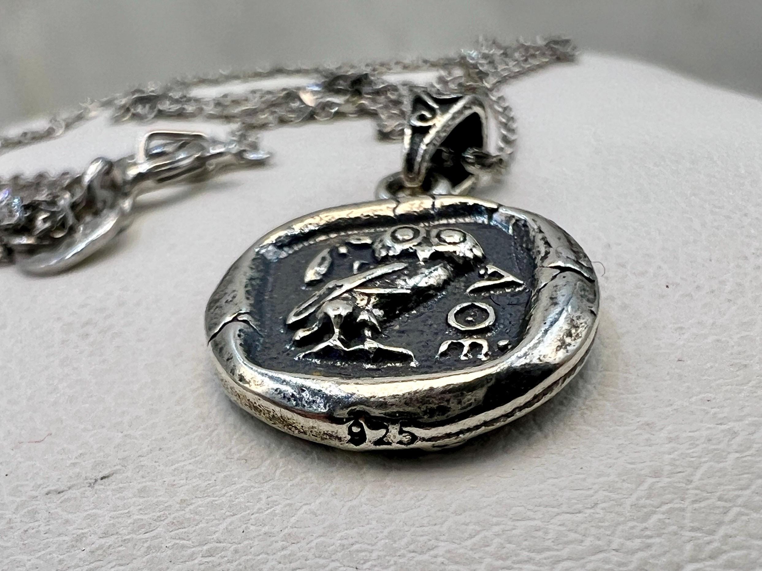 Owl of Athena goddess coin copy pendant Sterling Silver 925