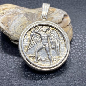 Talon Angel and Zeus Bull Ancient Greek Coin copy jewelry handmade Sterling silver pendant