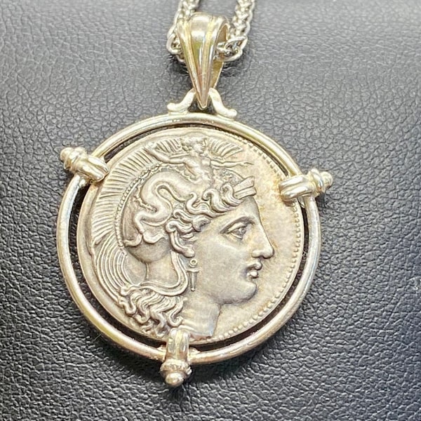 Athena Goddess Herakles wrestling with the Nemean Lion Greek Coin Pendant Sterling Silver