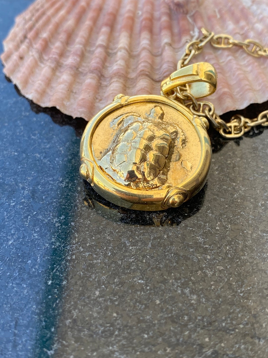 Turtle Ancient Coin Sterling Silver Gold Plated Ancient Greek
