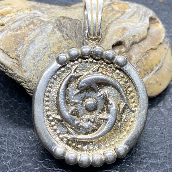 Santorini Dolphins Ancient Greek Coin jewelry handmade Sterling silver pendant Ancient