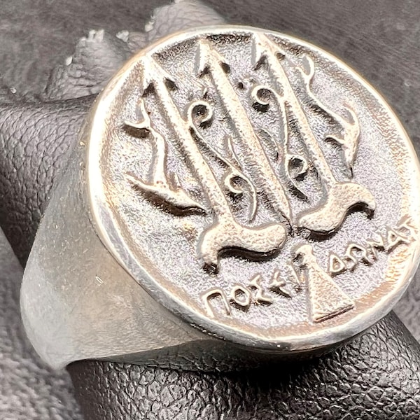 Poséidon trident dauphins d'inspiration grecque antique bijoux bague en argent sterling 925