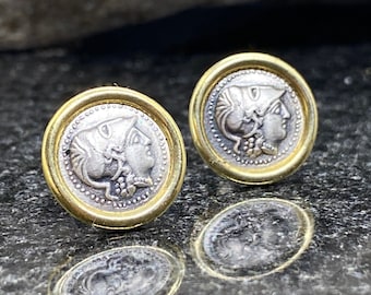 Goddess Athena Earrings sterling silver gold plated 13 mm