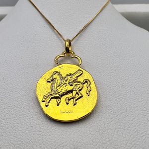 Pegasus Corinthian Stater, ancient Greek coin pendant Athena and Pegasus in sterling silver 925 Gold plated