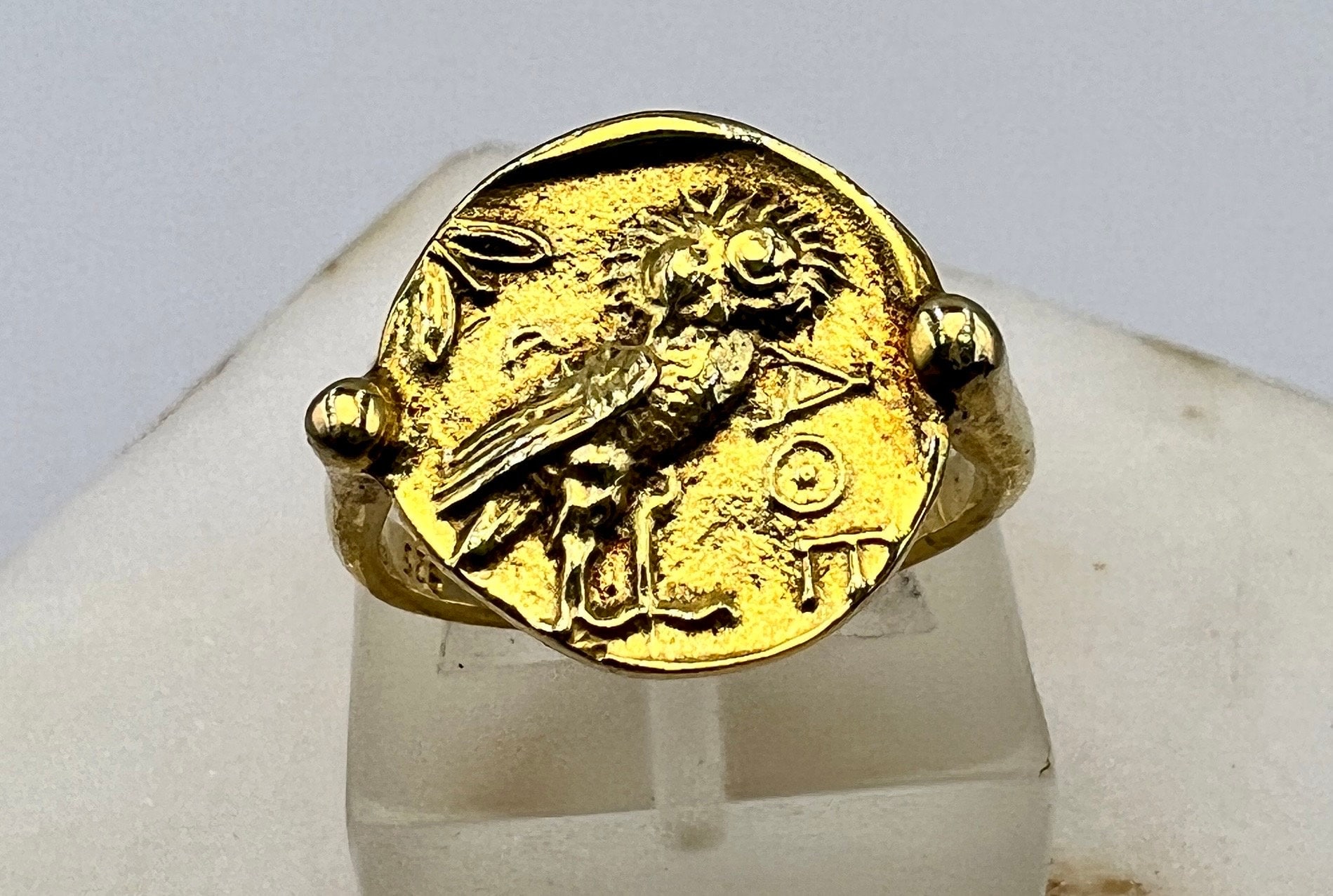 Owl of Athena Nike Ancient Greek coin copy sterling silver gold plated