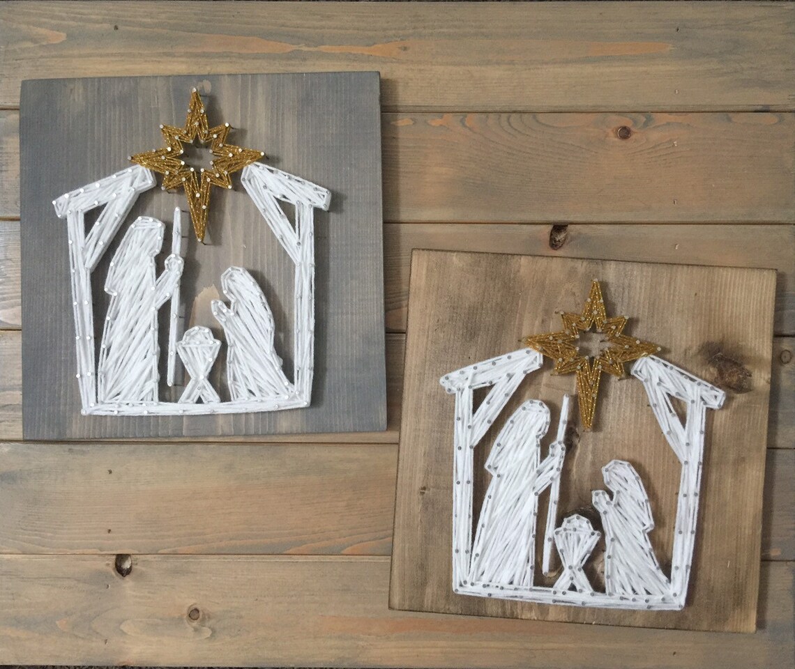 Farmhouse String Art Nativity Scene Christmas Nativity Wood Etsy