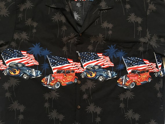 Hot Rod Hawaiian shirt-2XL-American Flag-made in … - image 2
