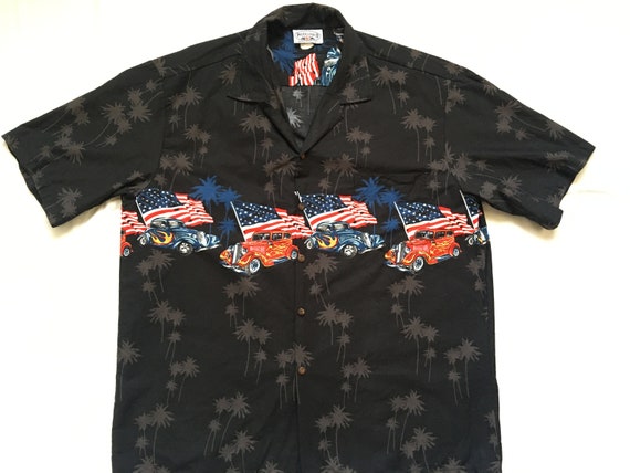 Hot Rod Hawaiian shirt-2XL-American Flag-made in … - image 1