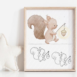 Petit écureuil avec lanterne de gland Plott, Digistamp, Fichier laser, Clipart
