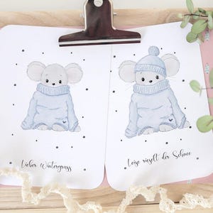 Clipart / Digistamp Petite souris avec un gros pull dessiné à la main dans un style aquarelle