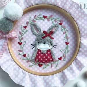 Embroidery file spring bunny in flower frame 10x10 image 1