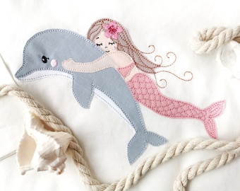 Embroidery file little mermaid with dolphin 13x18