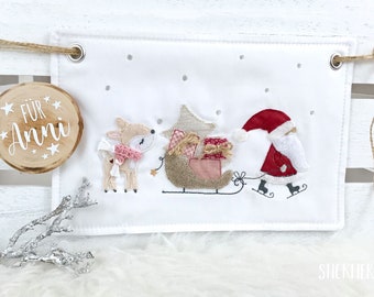 Fawn with Santa Claus and sleigh 13x18