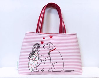 Embroidery file dog love girl & dog 13x18 Doodle