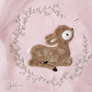 Embroidery file Lying deer in a wreath of leaves 16x26 image 1
