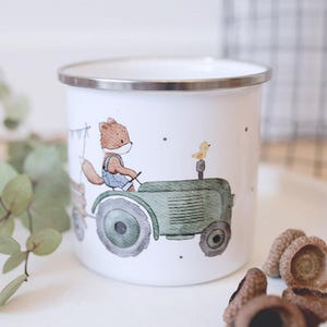 Clipart / Digistamp Renard avec tracteur dessiné à la main dans un style aquarelle