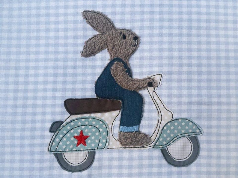 Embroidery file bunny rides a scooter 10x10 doodle bunnies image 1