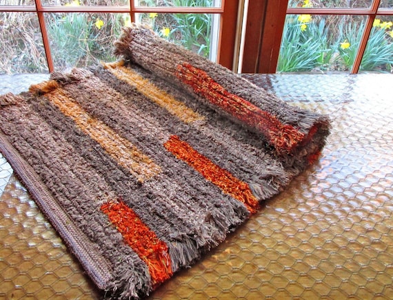 Handwoven Chenille Rug, Tapestry Weaving Technique, Floor Textile