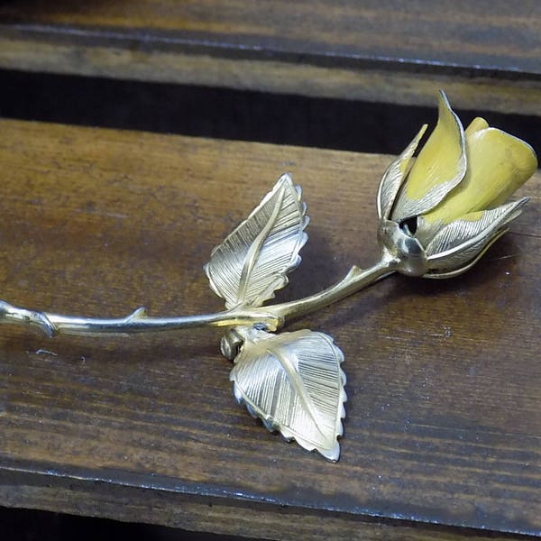 Vintage Yellow Rose Brooch, Pin 1950's-1960's