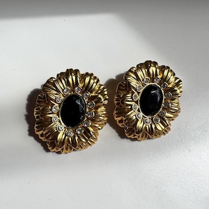 Vintage KJL for Avon Gold Plated Black Clip-On Earrings - Kenneth Jay Lane Sustainable Jewelry