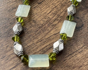 Vintage Necklace with Peridot and Green Moonstone Beads | Sustainable Jewelry | Peridot Beads | Moonstone Beads | Beaded Necklace