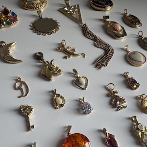 Vintage Mixed Metal Charms: Gold-Filled, Plated & Stainless Steel Pendants for Jewelry Making