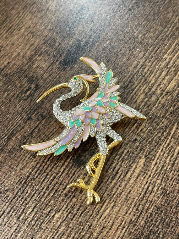 Small Colorful Flamingo Rhinestone and Enamel Broo