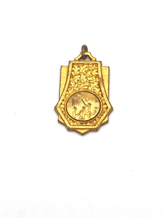 Antique Gold Tone Pendant with Basketball Figures,