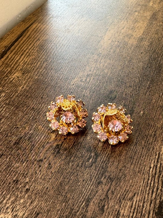Pink Swarovski Rhinestone Clip On Earrings | Clip 